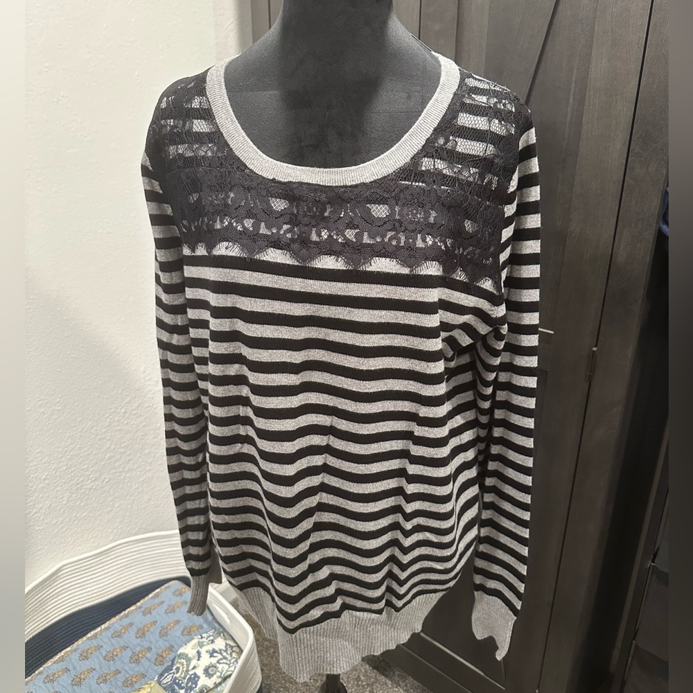 Torrid Black and Gray Striped Lace Sweater